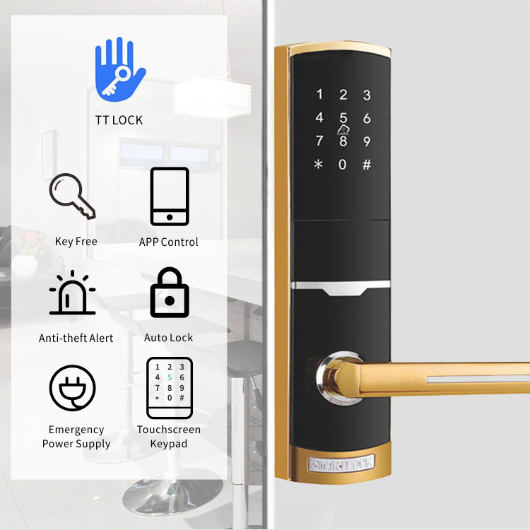 금색 원격 제어 스마트 키패드 문 잠금 TTlock 앱 카드 키